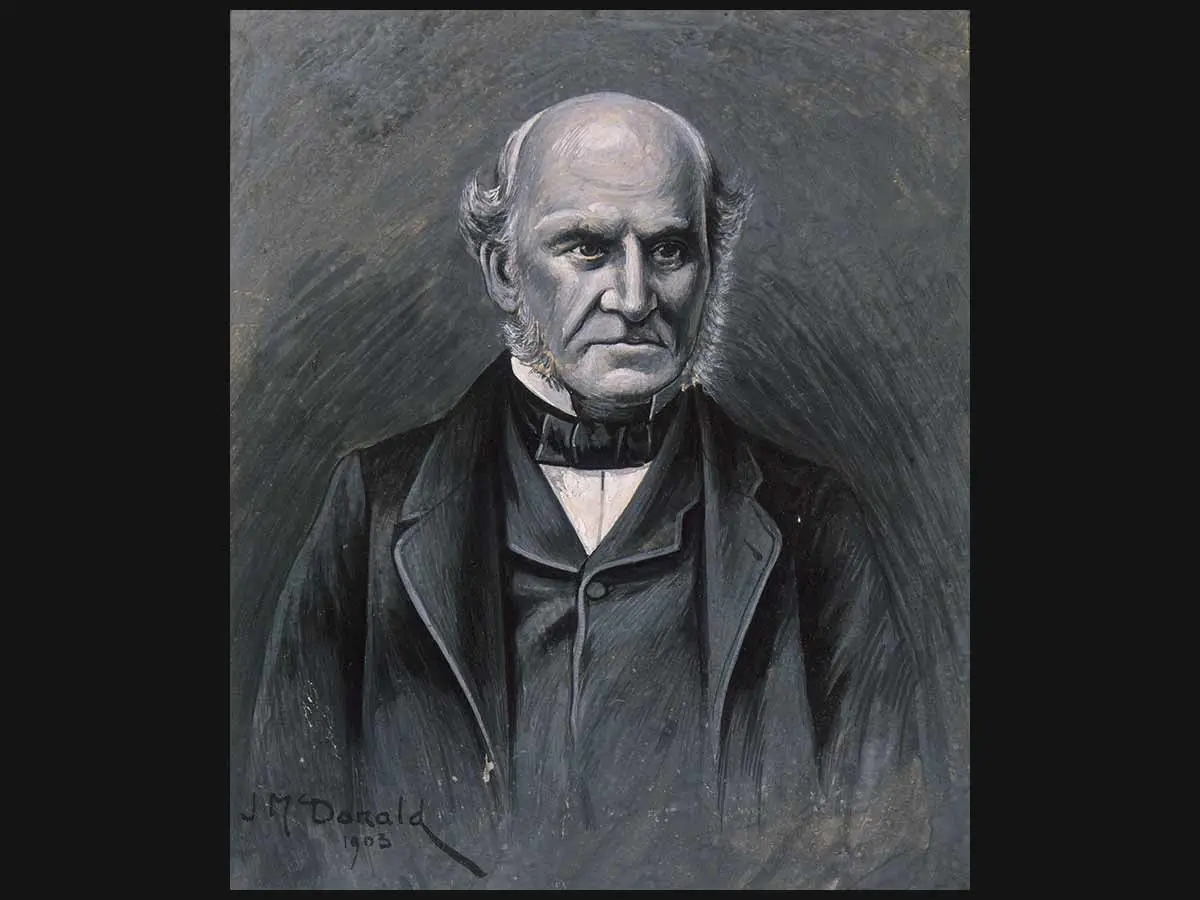 A head and shoulders portrait painting of James Busby.