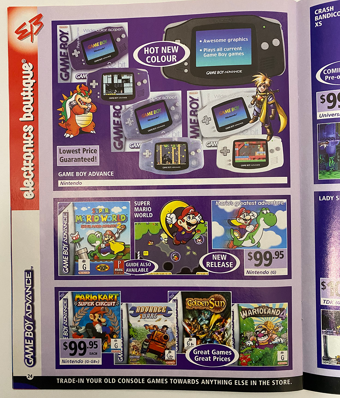 Advertising about computer games like Super Mario World, Golden Sun and Marioland. 