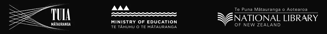 Logos for Tuia Mātauranga, Ministry of Education and National Library of New Zealand.