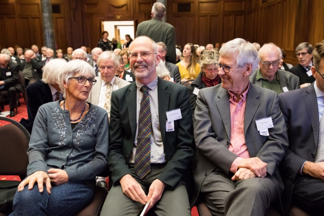 Former Founder Lecturer and distinguished historian, Dr Malcolm McKinnon, seated between Dr Lydia Wevers and Alastair Bisley.