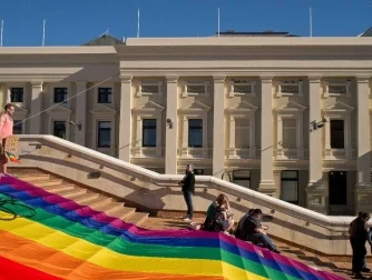 A building and colourful steps.