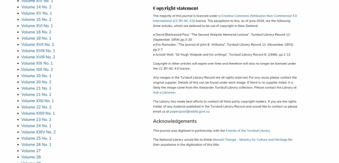 Screenshot of the copyright statement on Papers Past for TLR.