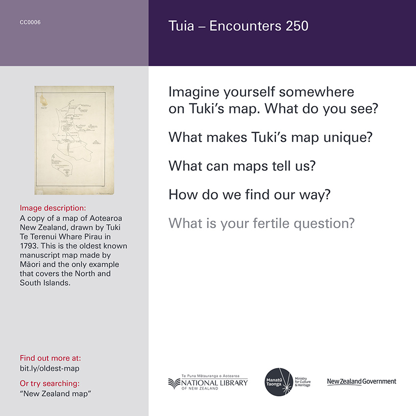 Back of curiosity card CC0006, with an image description, fertile questions, and a link with more information