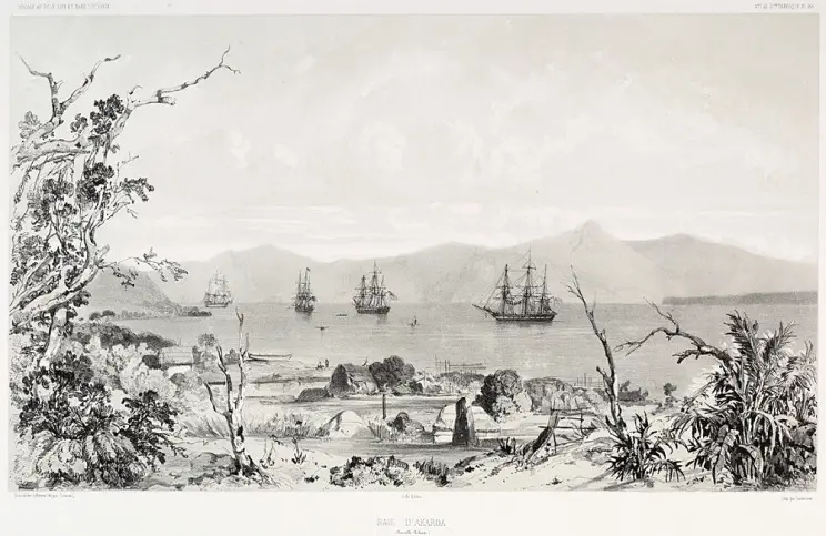 Print depicting the Bay of Akaroa.