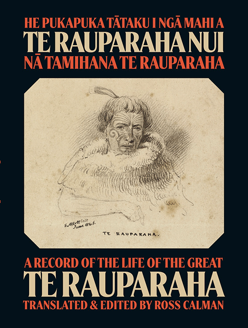 Drawing of Te Rauparaha on a bookcover. 