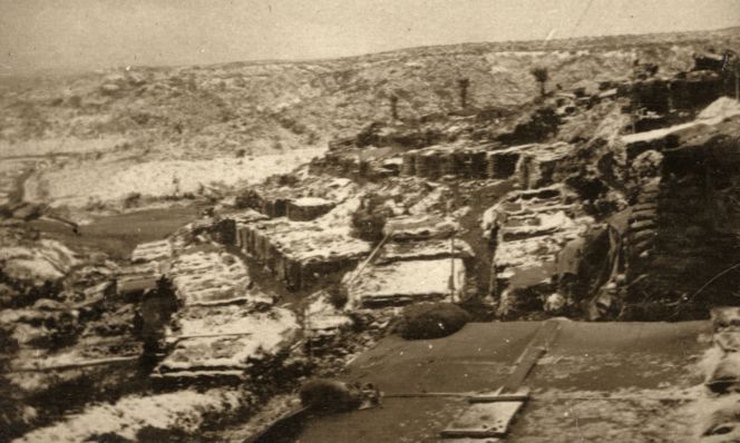 Rows of dugouts (around No 1 Outpost) on Gallipoli under the winter snow November/December 1915.