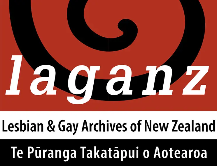 LAGANZ, Lesbian and Gay Archives of New Zealand. Te Pūranga Takaptāpui o Aotearoa logo.