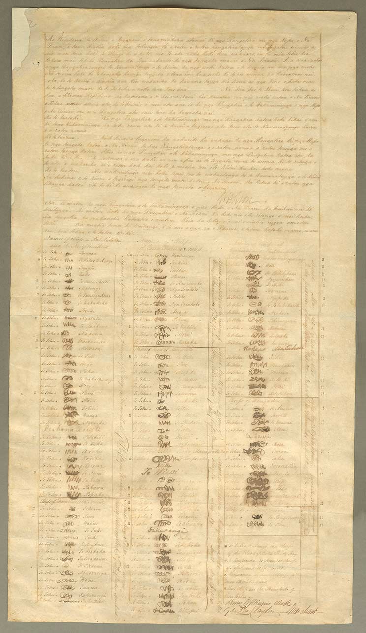 Signatures on the Te Tiriti ki Raukawa Moana, Cook Strait (Henry Williams) sheet of the Treaty of Waitangi.