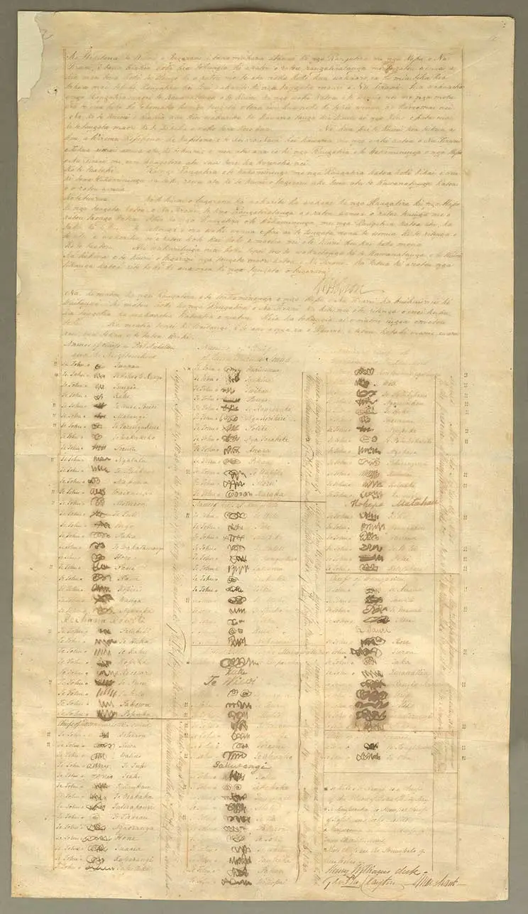Signatures on the Te Tiriti ki Raukawa Moana, Cook Strait (Henry Williams) sheet of the Treaty of Waitangi. 