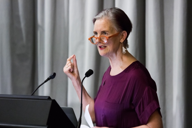 Eve de Castro-Robinson delivering the 2018 Lilburn Lecture.