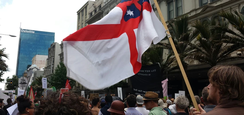 People marching in a TPPA protest.