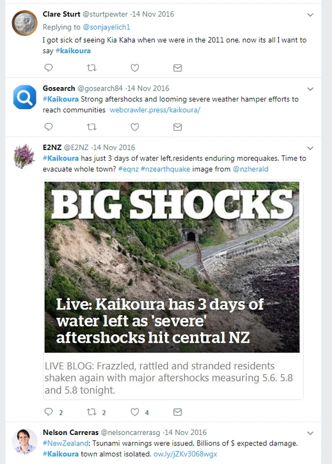 Some of the tweets from the day of the earthquake.