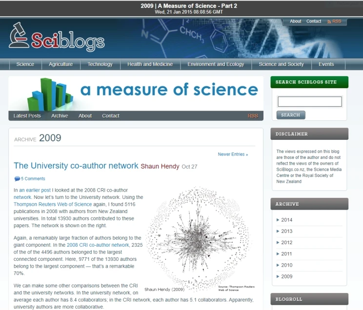 A screenshot of the homepage for a blog, showing the latest story and on the right-hand side an archive of all posts based on date of publication.