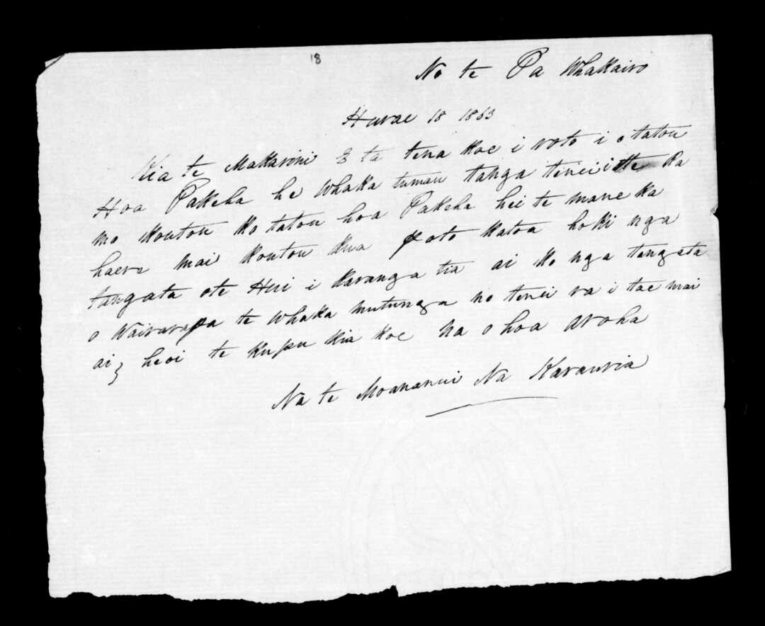 Letter from Te Moananui and Karauria to McLean.