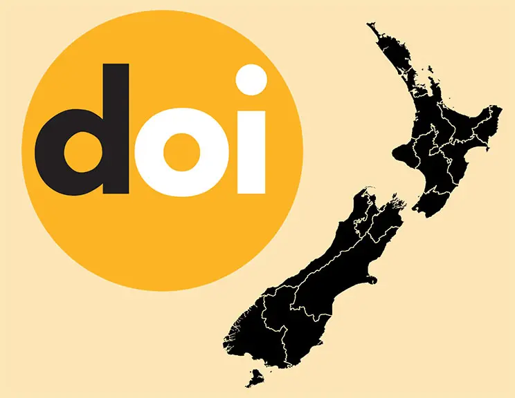 Letters DOI and map of New Zealand.