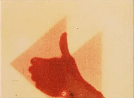 Orange image of hand showing a hand doing a thumbs up sign.