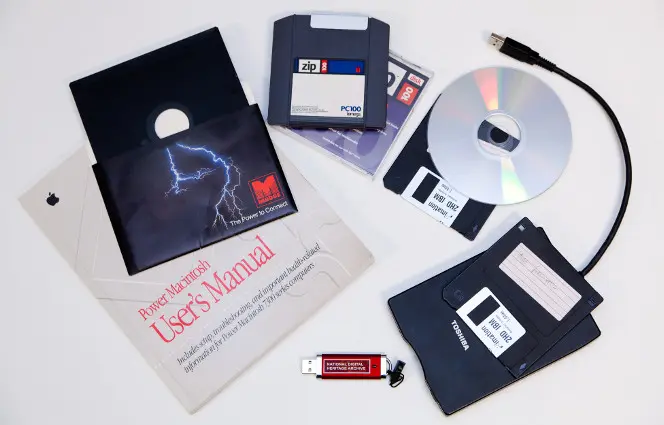 An assortment of the types of physical media we work with every day.