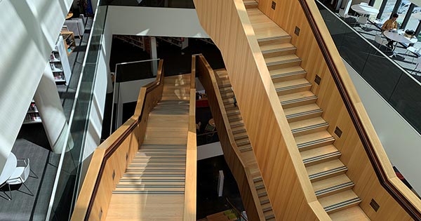 Staircase inside Tūranga — Christchurch Central Library.