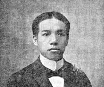Newspaper portrait of Liang Qichao, dressed in a formal Western style, 1901.