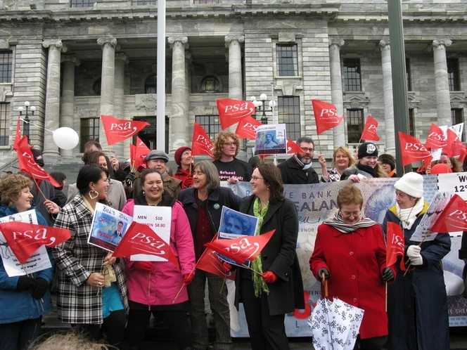 People at the pay equity protest at Parliament, Wellington in June 2009.