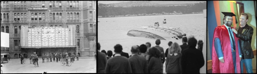 Triptych of photos from the newspaper collections. 