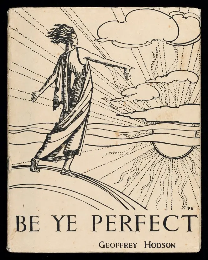 Cover of Geoffrey Hodson's Be Ye Perfect, showing a robed figure gesturing into the sun.