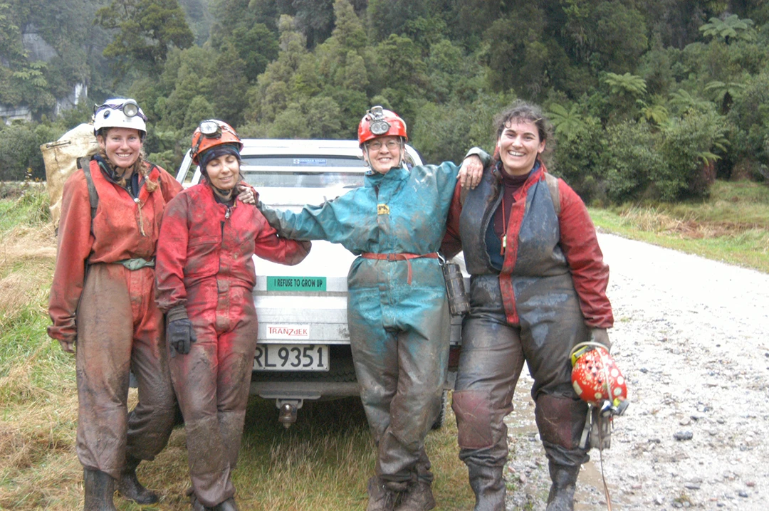 Cavers relaxing after a rescue exercise in the Abyssinia Cave, Paparoa National Park, 2003 