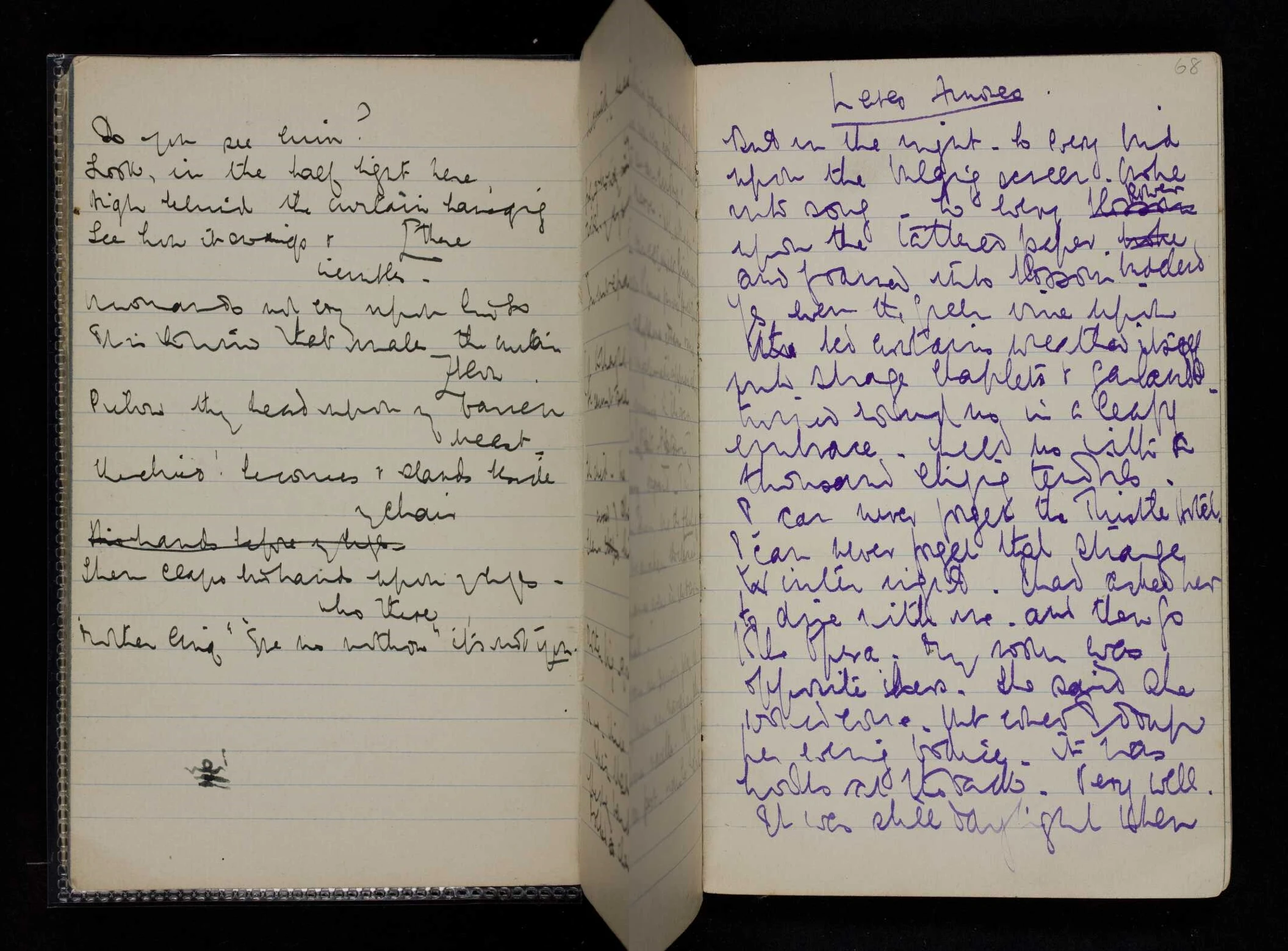 Side by side images of pages from her notebook showing her characteristically messy handwritting