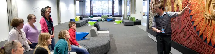 Telling the story of Ranginui and Papatuanuku on a Library tour