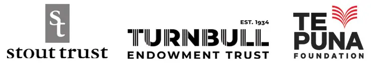 Three logos, Stout Trust, Turnbull Endowment Trust est 1934 and Te Puna Foundation. 