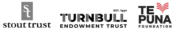 Three logos, Stout Trust, Turnbull Endowment Trust est 1934 and Te Puna Foundation.