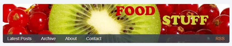 The banner image of a webpage showing cranberries and kiwifruit with the words "Food Stuff".