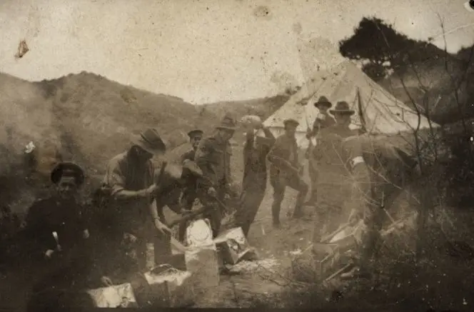 18 December 1915, Gallipoli below the Apex, destroying biscuit tins prior to the evacuation.