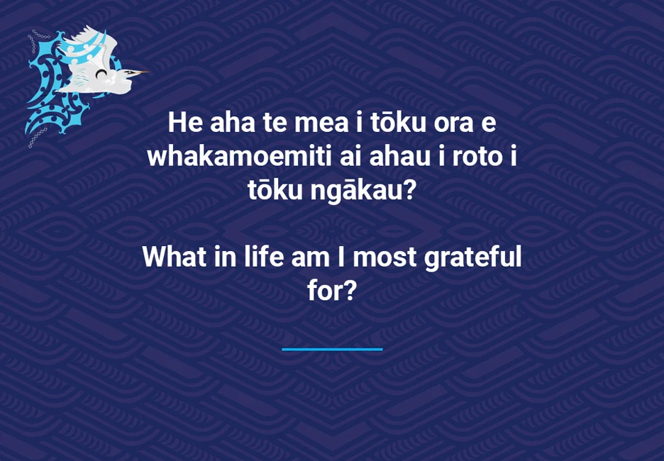 Question in te reo Māori and English about what I am most grateful for. See Description below.