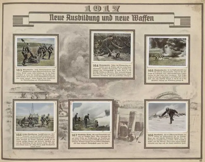 Page of coloured photographs from the first world war, presented with commentary.