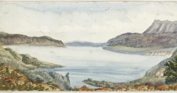 Watercolour painting of Lake Tarawera.