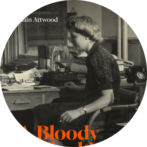 Book cover showing a woman sitting at a desk with a typewriter with orange text overlaid 'A Bloody Difficult Subject'.