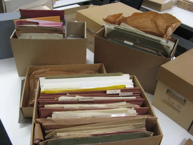 Cartons containing the papers of John Middleton Murry as prepared by Mansfield's biographer, Kathleen Jones.