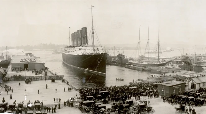 The Lusitania at end of record voyage in 1907.