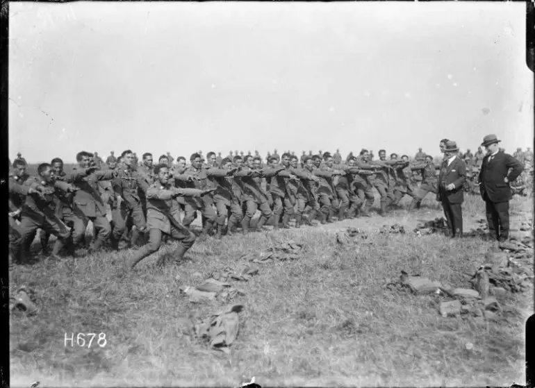 Pioneer Battalion performing a haka for Joseph George Ward at Bois-de-Warnimont.