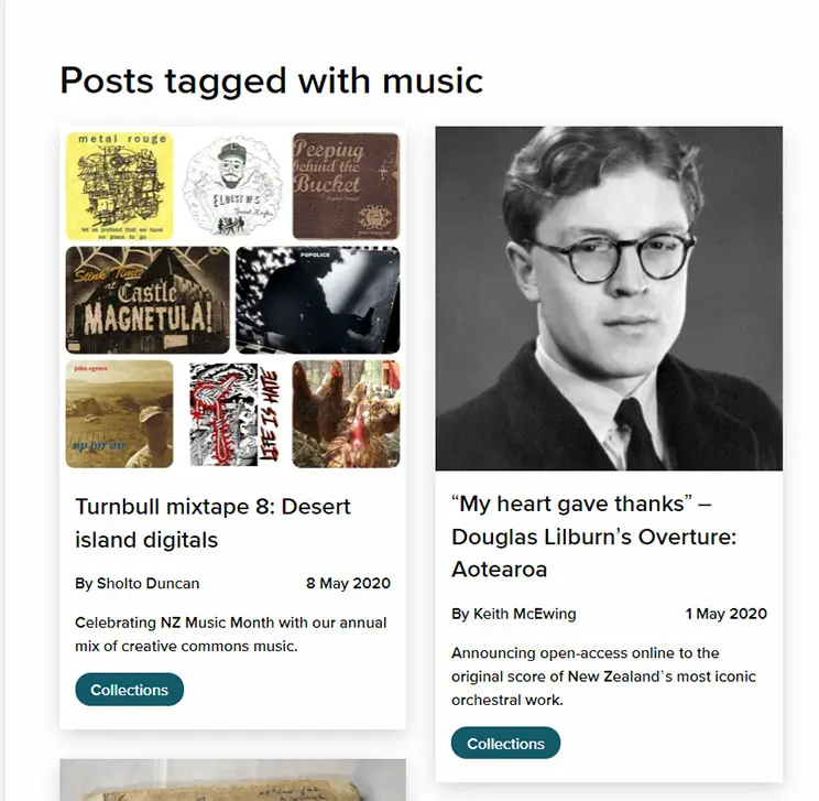 Part of a webpage showing blogs about music.