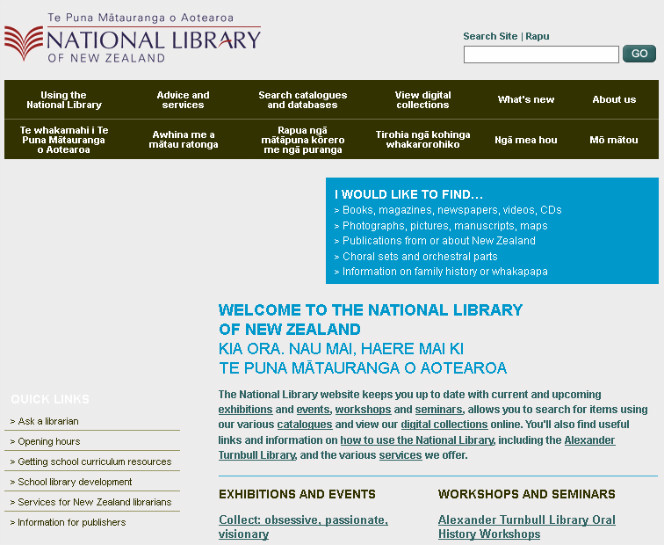 The National Library website in the mid 2000s.