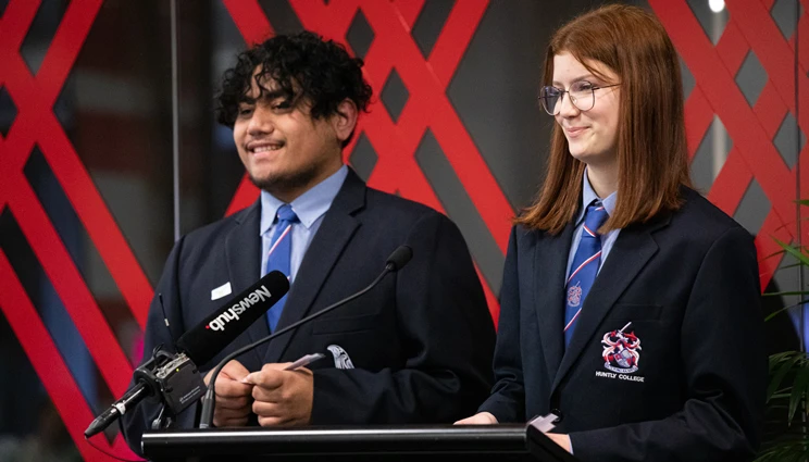 Huntly College students speaking at Celebration of Reading events at the National Library in Wellington.