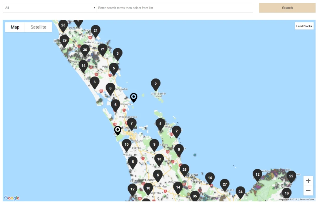 Screenshot of Māori Maps, showing locations of marae in the Far North.