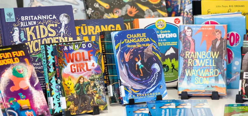 Books from National Library's school lending service on display at a workshop.