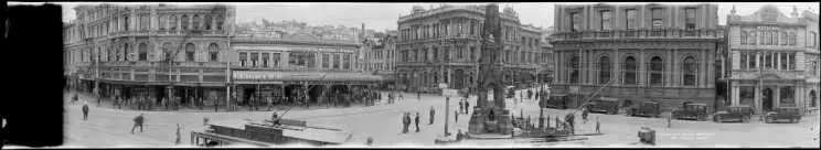 Custom House Square, also known as the Exchange, Dunedin, taken between 1923 and 1928.