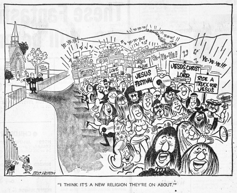 Eric Heath, “I think it’s a new religion they’re on about”, Dominion, 9 October 1973