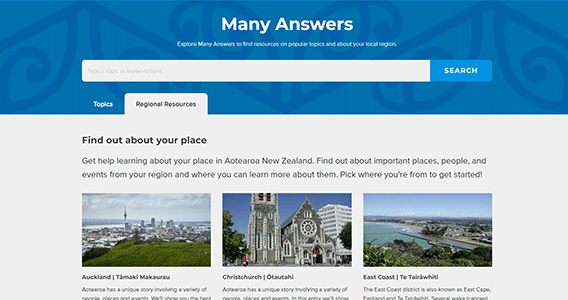 Screenshot of the Many Answers regional resources on the AnyQuestions website.