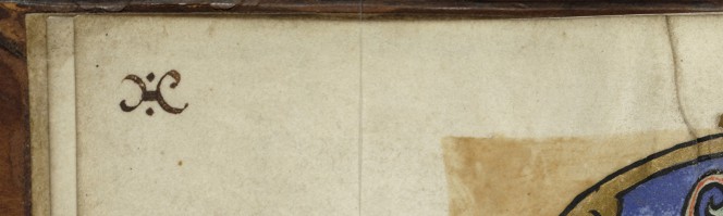 Detail of f.1v, showing the symbol of the library of Christ Church Cathedral Priory