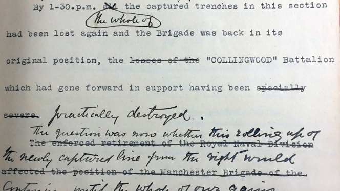 Detail from page 45. It shows annotated typewriting.